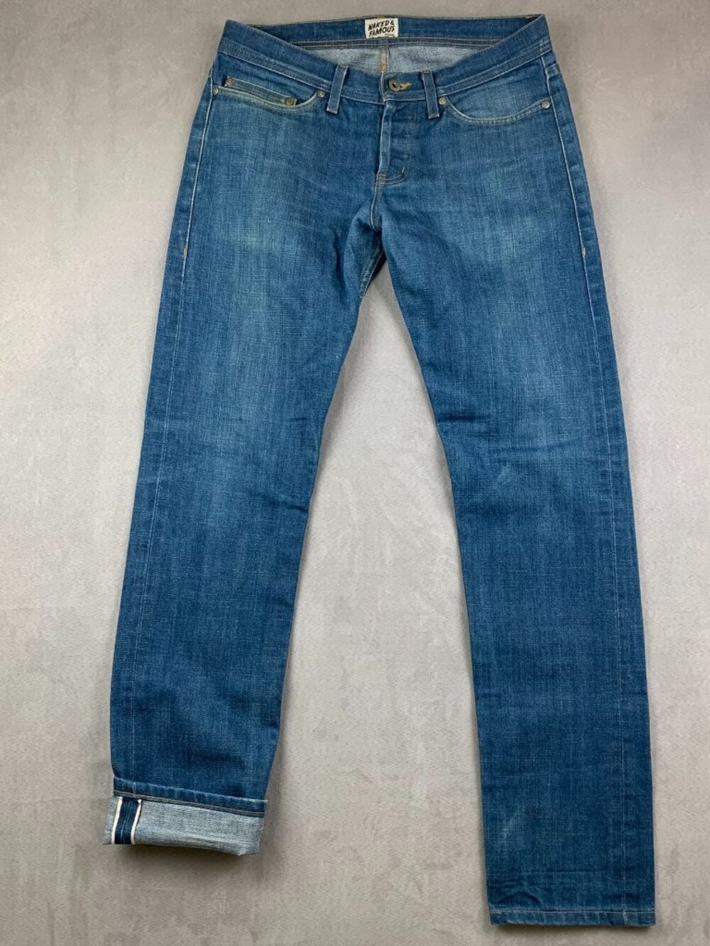 Naked & Famous Denim Mens 32 Blue Weird Guy Jeans Royalcast Selvedge Raw 32x32